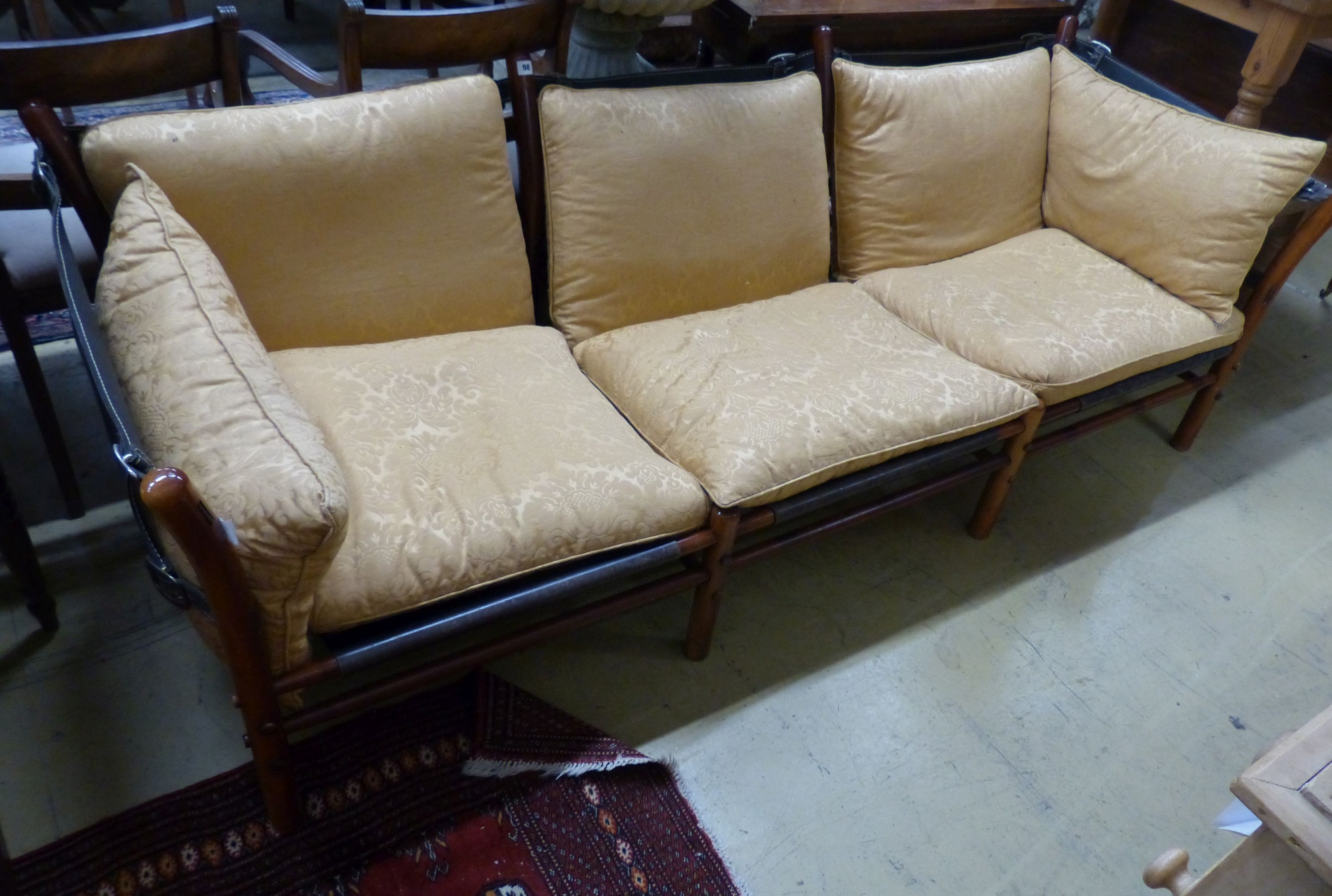 An Arne Norell Ilona beech framed three seater settee, model AB circa 1970, W.220cm D.80cm H.72cm